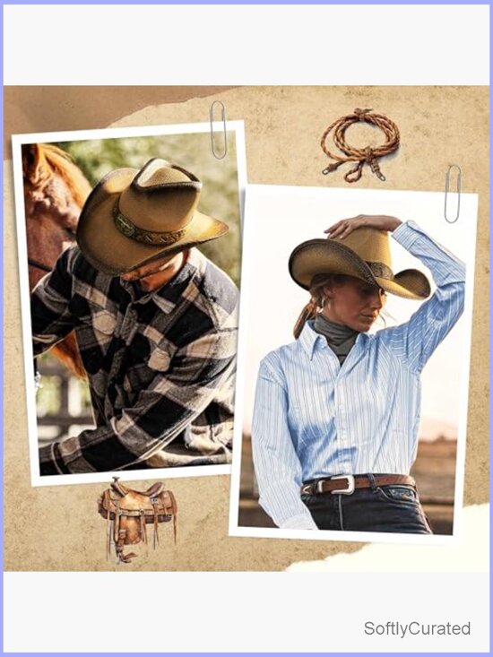 Straw Cowboy Hat with Studded Leather Band - Shapeable Wide Brim for Country